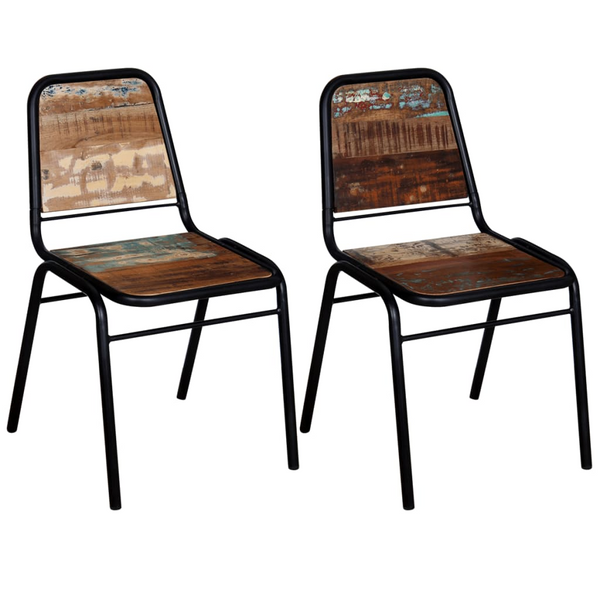 Dining Chairs - Set of 2 - Handmade Solid Reclaimed Wood with Powder-Coated Steel Frame