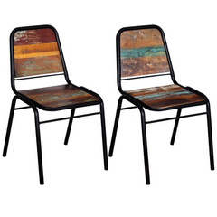 Dining Chairs - Set of 2 - Handmade Solid Reclaimed Wood with Powder-Coated Steel Frame