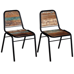 Dining Chairs - Set of 2 - Handmade Solid Reclaimed Wood with Powder-Coated Steel Frame