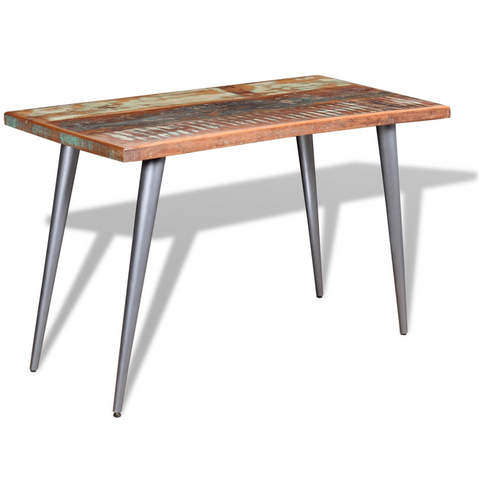 Solid Reclaimed Wood Dining Table 120x60x76 cm - Vintage Style, Handmade, Multicolour