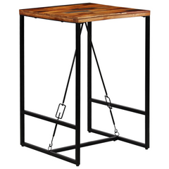 Bar Set - 3 Pieces: Solid Reclaimed Wood & Genuine Goat Leather - Industrial Vintage Style, Durable & Unique Bar Table and Chairs for Kitchens & Dining Rooms