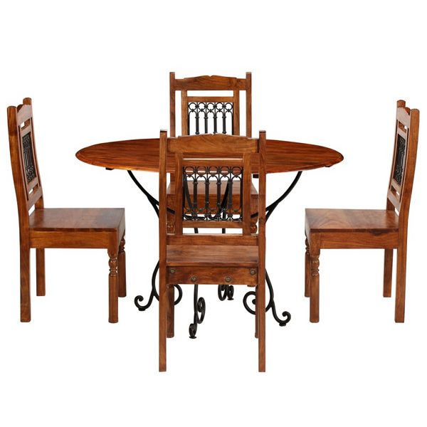 5-Piece Solid Acacia Wood Dining Table Set with Steel Legs - Stylish and Durable