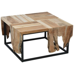 Teak Side Table with Black Metal Frame - 65x65x35 cm