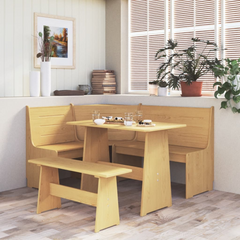 3 Piece Dining Set - Honey Brown Solid Pine Wood - Modern, Versatile Dining Room Furniture