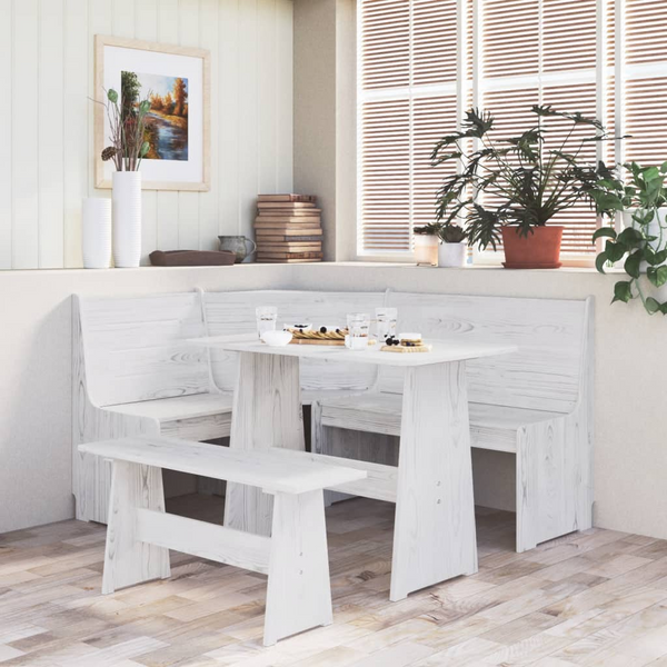 3 Piece Dining Set - White Solid Pine Wood - Modern and Durable Dining Furniture