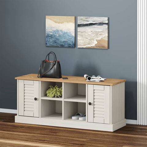 Shoe Bench VIGO White - 106x35x45 cm, Solid Pine Wood, Modern Entryway Storage Solution