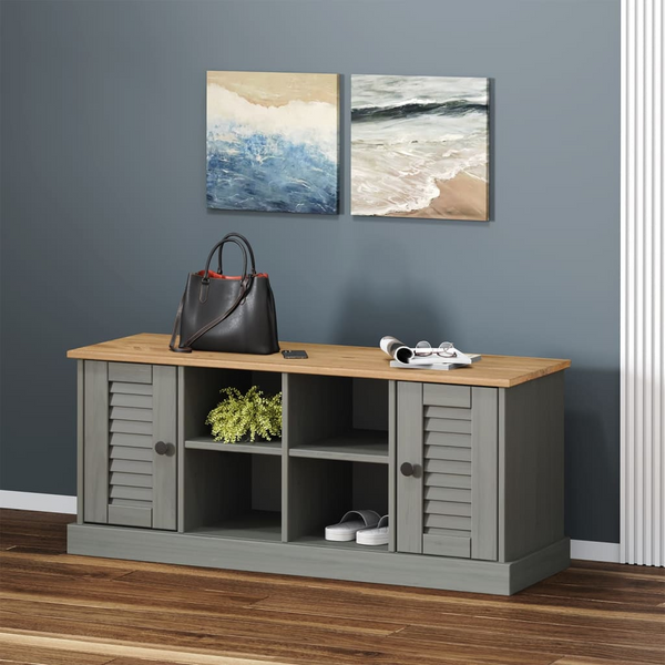 Shoe Bench VIGO in Grey - 106x35x45 cm - Solid Pine Wood with Ample Storage and Elegant Metal Knobs