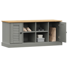 Shoe Bench VIGO in Grey - 106x35x45 cm - Solid Pine Wood with Ample Storage and Elegant Metal Knobs