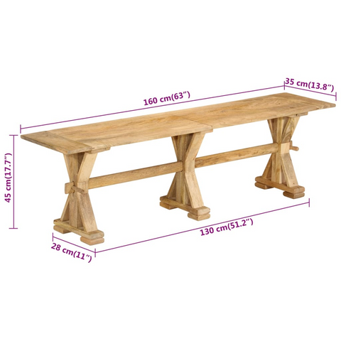 Solid Wood Mango Bench - 160x35x45 cm - Sturdy and Stylish Seating Solution for Living Room or Hallway