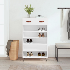 White Shoe Cabinet - Stylish & Durable 60x35x105 cm Engineered Wood Shoe Storage Organizer