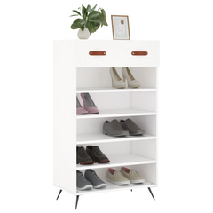 White Shoe Cabinet - Stylish & Durable 60x35x105 cm Engineered Wood Shoe Storage Organizer