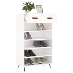 White Shoe Cabinet - Stylish & Durable 60x35x105 cm Engineered Wood Shoe Storage Organizer