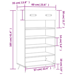 White Shoe Cabinet - Stylish & Durable 60x35x105 cm Engineered Wood Shoe Storage Organizer