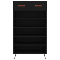 Black Shoe Cabinet – 60x35x105 cm, Modern Engineered Wood with Iron Feet & Faux Leather Handles