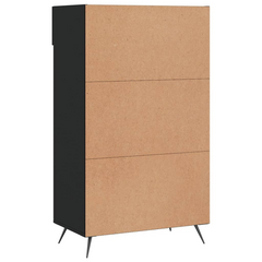 Black Shoe Cabinet – 60x35x105 cm, Modern Engineered Wood with Iron Feet & Faux Leather Handles