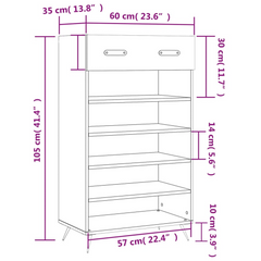 Black Shoe Cabinet – 60x35x105 cm, Modern Engineered Wood with Iron Feet & Faux Leather Handles