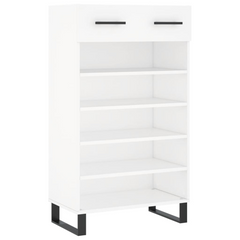 Stylish Shoe Cabinet in White - 60x35x105 cm | Engineered Wood with Ample Storage & Durable Iron Feet