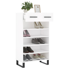 Stylish Shoe Cabinet in White - 60x35x105 cm | Engineered Wood with Ample Storage & Durable Iron Feet