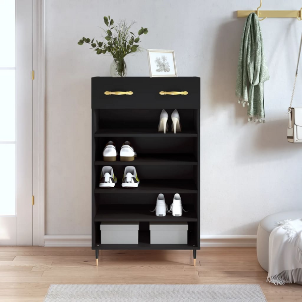 Black Shoe Cabinet 60x35x105 cm | Engineered Wood, Modern Design, Ample Storage