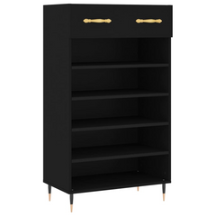 Black Shoe Cabinet 60x35x105 cm | Engineered Wood, Modern Design, Ample Storage