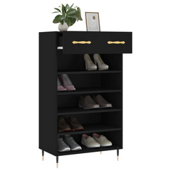 Black Shoe Cabinet 60x35x105 cm | Engineered Wood, Modern Design, Ample Storage