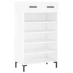 White Shoe Cabinet - 60x35x105 cm, Engineered Wood, Ample Storage with Drawer and Shelves, Modern Design