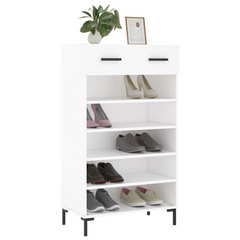 White Shoe Cabinet - 60x35x105 cm, Engineered Wood, Ample Storage with Drawer and Shelves, Modern Design