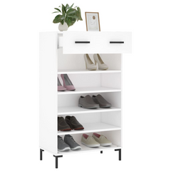 White Shoe Cabinet - 60x35x105 cm, Engineered Wood, Ample Storage with Drawer and Shelves, Modern Design