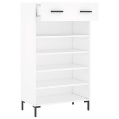 White Shoe Cabinet - 60x35x105 cm, Engineered Wood, Ample Storage with Drawer and Shelves, Modern Design