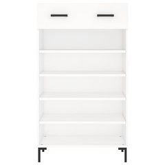 White Shoe Cabinet - 60x35x105 cm, Engineered Wood, Ample Storage with Drawer and Shelves, Modern Design