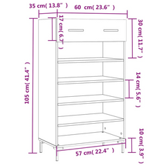 White Shoe Cabinet - 60x35x105 cm, Engineered Wood, Ample Storage with Drawer and Shelves, Modern Design