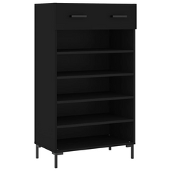 Stylish Black Shoe Cabinet - 60x35x105 cm | Engineered Wood | Ample Storage with Drawer & Open Shelves