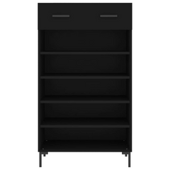 Stylish Black Shoe Cabinet - 60x35x105 cm | Engineered Wood | Ample Storage with Drawer & Open Shelves