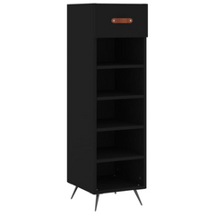 Black Shoe Cabinet - 5 Compartment & Drawer Storage - Engineered Wood - 30x35x105 cm