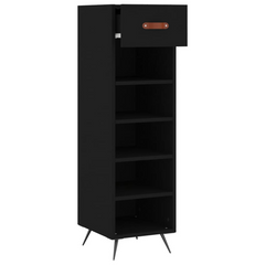 Black Shoe Cabinet - 5 Compartment & Drawer Storage - Engineered Wood - 30x35x105 cm