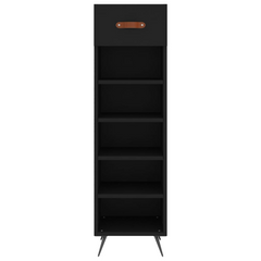 Black Shoe Cabinet - 5 Compartment & Drawer Storage - Engineered Wood - 30x35x105 cm