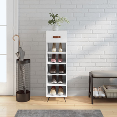 White Shoe Cabinet - 30x35x105 cm, Engineered Wood with Iron Feet, Stylish and Durable Shoe Storage Solution