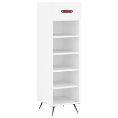 White Shoe Cabinet - 30x35x105 cm, Engineered Wood with Iron Feet, Stylish and Durable Shoe Storage Solution