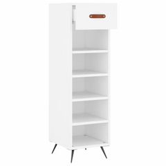 White Shoe Cabinet - 30x35x105 cm, Engineered Wood with Iron Feet, Stylish and Durable Shoe Storage Solution