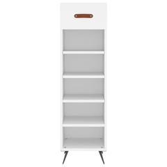 White Shoe Cabinet - 30x35x105 cm, Engineered Wood with Iron Feet, Stylish and Durable Shoe Storage Solution