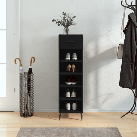 Black Shoe Cabinet - Sleek, Space-Saving Storage Solution for All Your Footwear - 30x35x105 cm