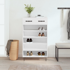 Stylish Shoe Cabinet White 60x35x105 cm - Durable Engineered Wood Shoe Storage with Drawer & Open Compartments