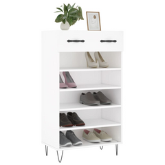 Stylish Shoe Cabinet White 60x35x105 cm - Durable Engineered Wood Shoe Storage with Drawer & Open Compartments