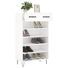 Stylish Shoe Cabinet White 60x35x105 cm - Durable Engineered Wood Shoe Storage with Drawer & Open Compartments