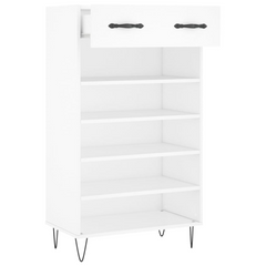 Stylish Shoe Cabinet White 60x35x105 cm - Durable Engineered Wood Shoe Storage with Drawer & Open Compartments