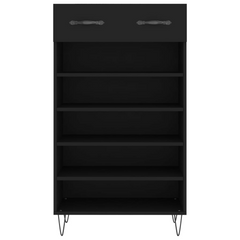 Black Engineered Wood Shoe Cabinet - 60x35x105 cm with Drawer and Open Compartments