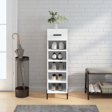 White Shoe Cabinet – Sleek & Modern Storage Solution, 30x35x105 cm in Engineered Wood