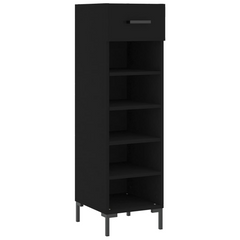 Black Shoe Cabinet - 30x35x105 cm, Engineered Wood with Industrial Iron Feet