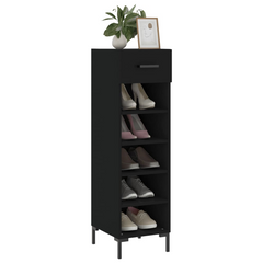 Black Shoe Cabinet - 30x35x105 cm, Engineered Wood with Industrial Iron Feet