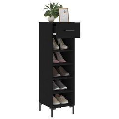 Black Shoe Cabinet - 30x35x105 cm, Engineered Wood with Industrial Iron Feet